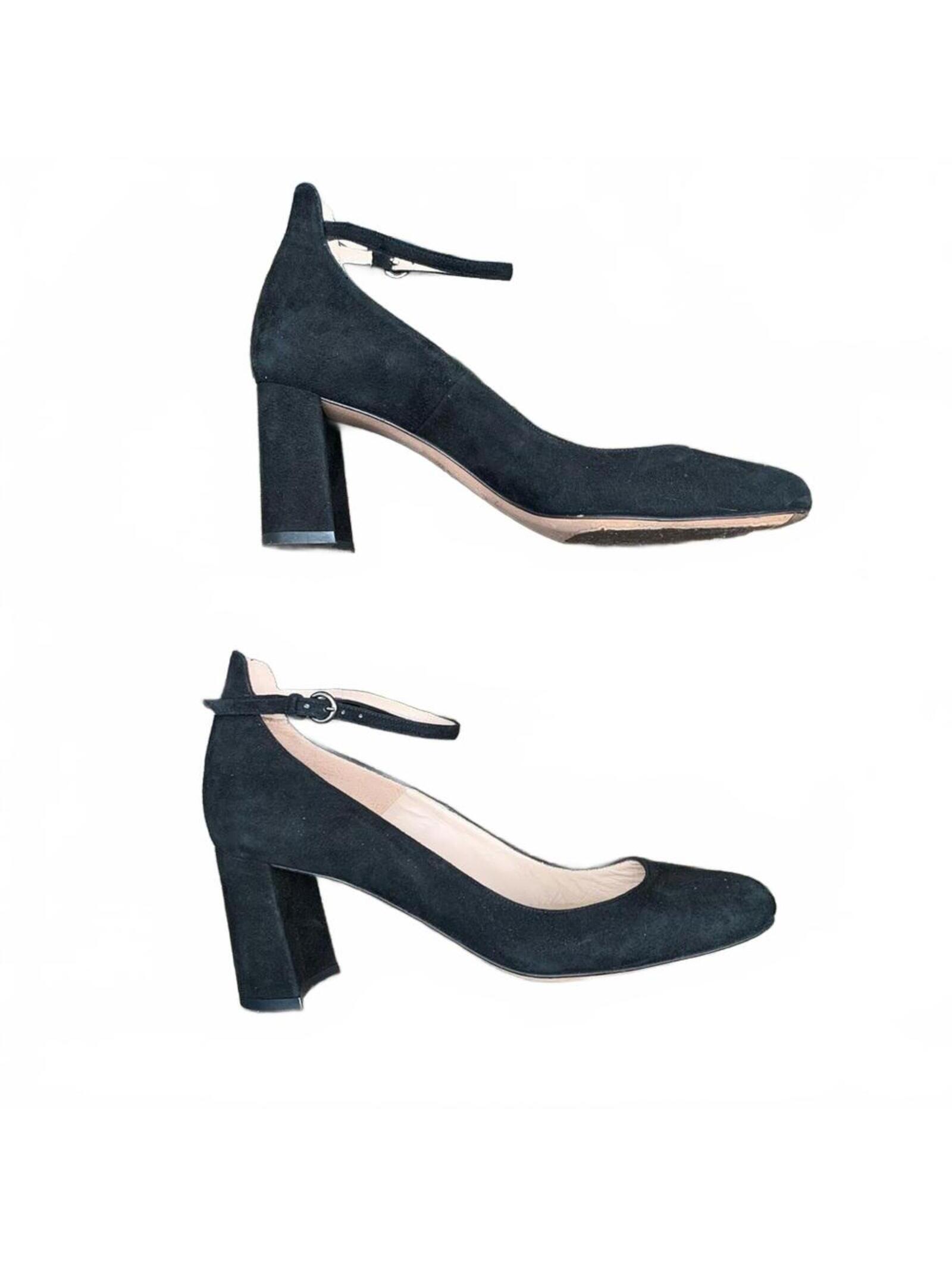 Pura Lopez Black Suede Ankle Strap Heels ~ Size 36.5 Us Size 6.5